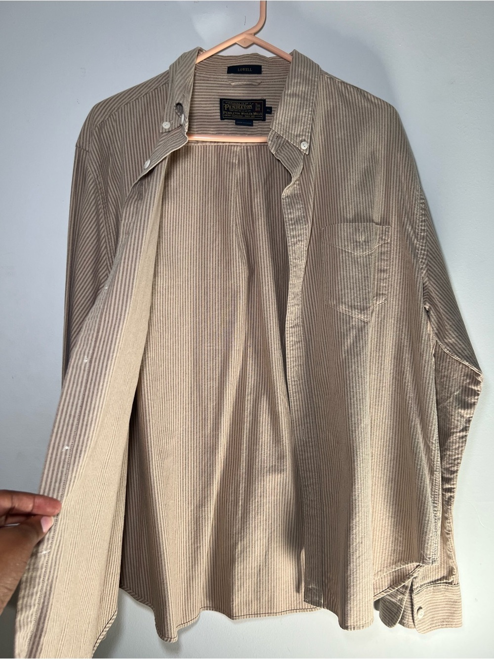 Pendleton Lowell Striped Button Down Shirt Tan Beige XL 100% Cotton - Picture 9 of 16
